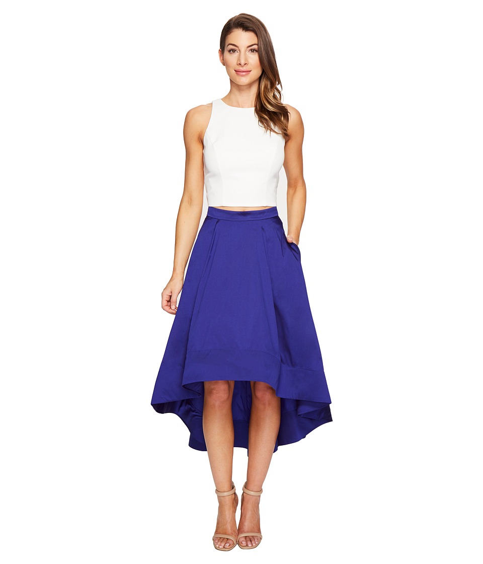 Aidan Mattox Crepe Top Taffeta High-Low (Ivory/Cobalt) Women