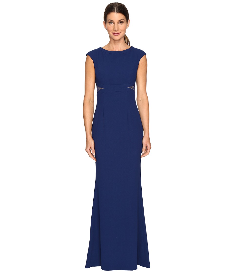 Aidan Mattox Crepe and Lace Gown (Navy) Women