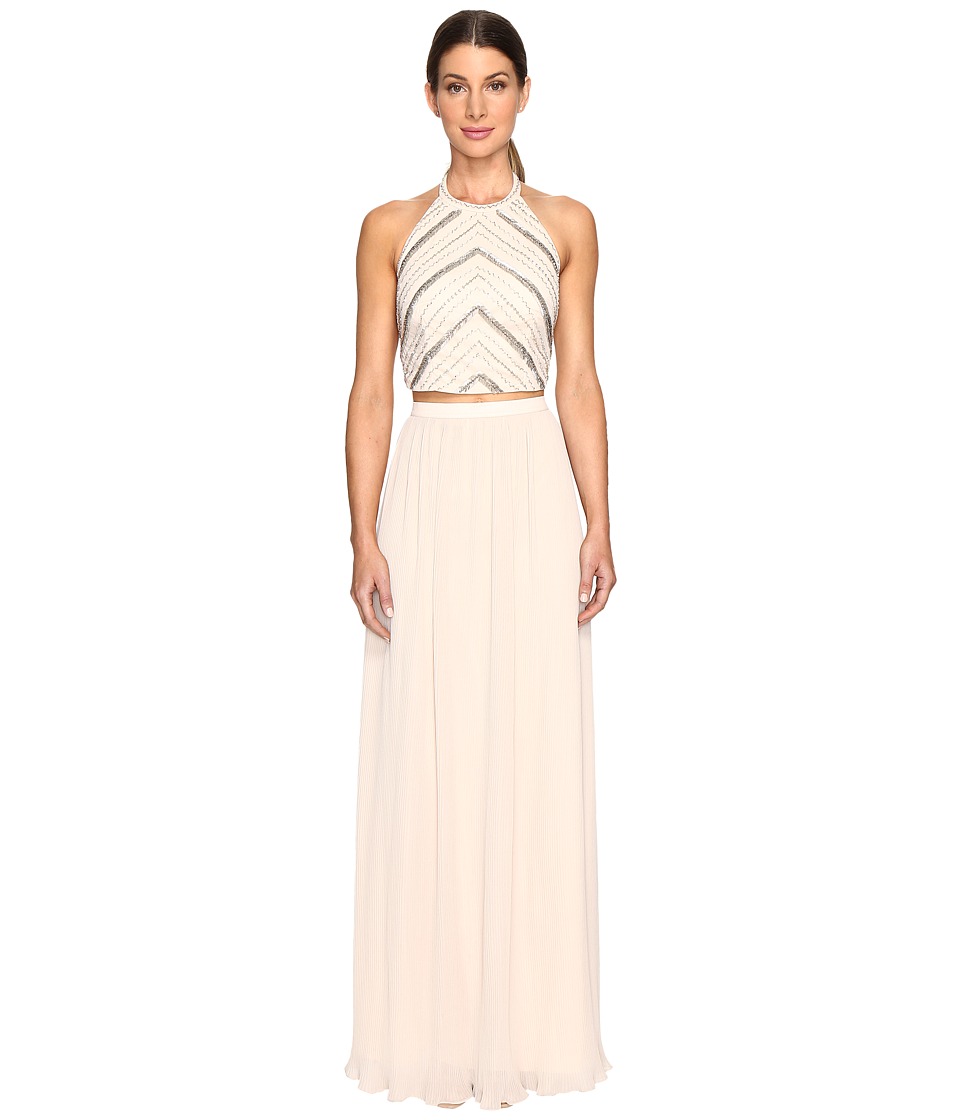 Aidan Mattox Hand Beaded Crop Top Gown (Champagne) Women