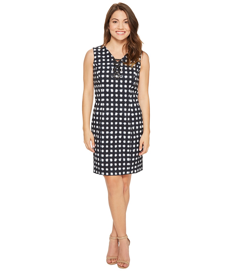 Tahari by ASL Petite Petite Lace-Up Sheath Dress (Navy/White) Women