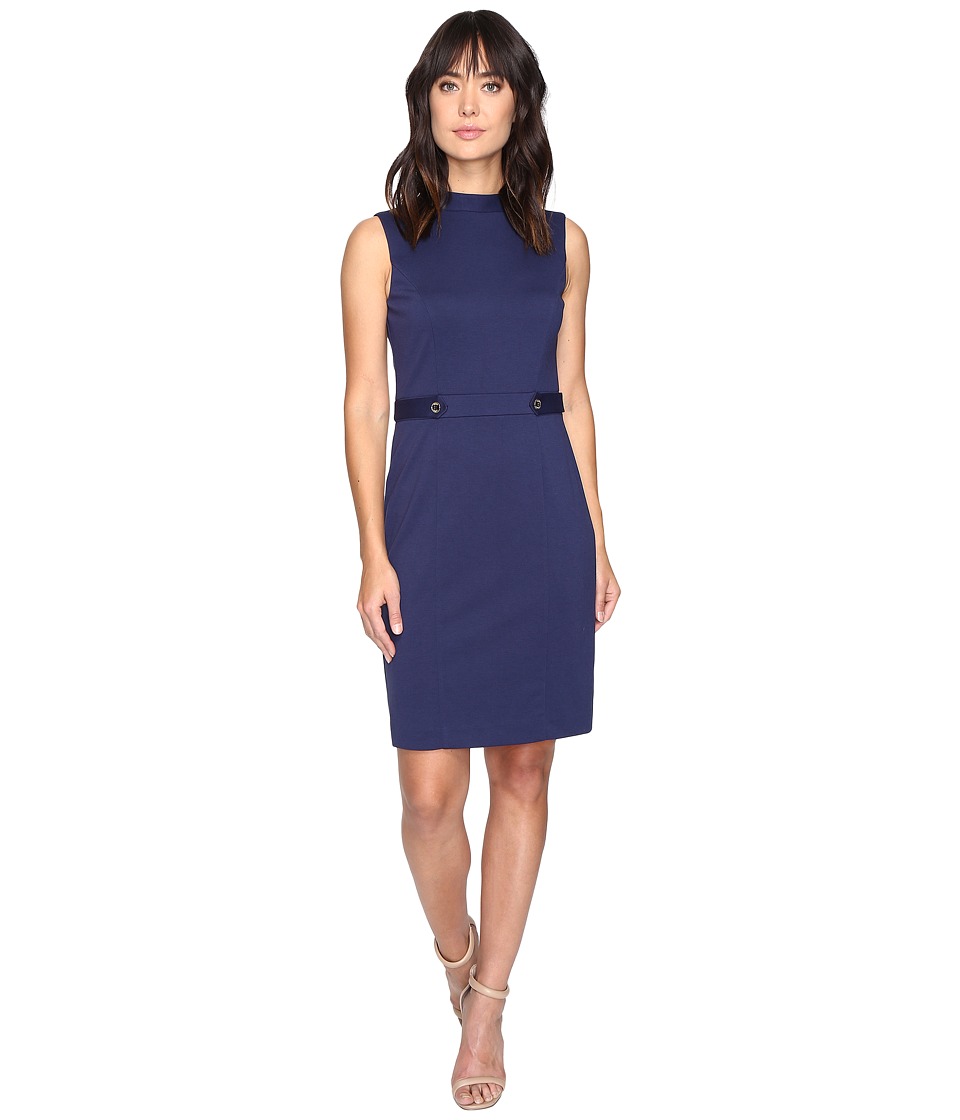 Ellen Tracy Ponte Mock Neck Dress with Hardware (Ink) Women