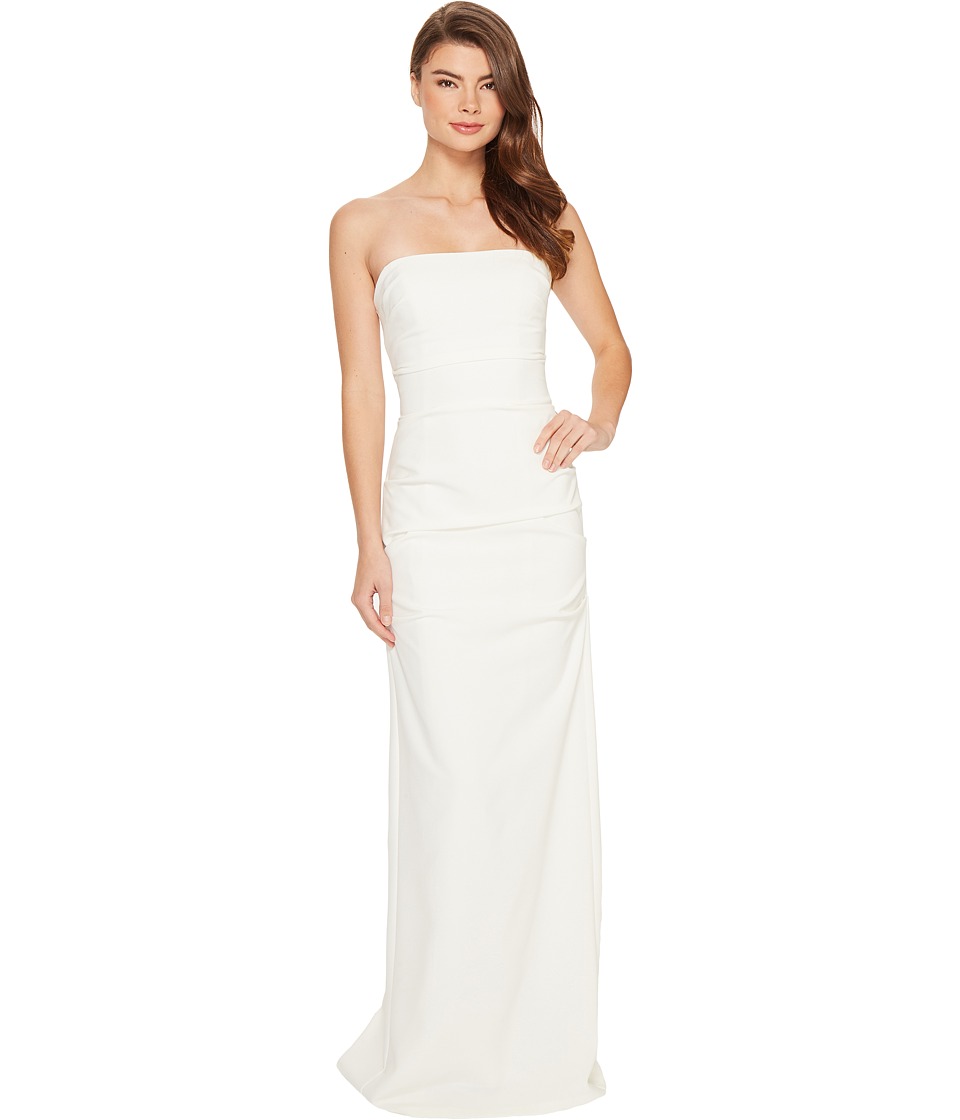 Nicole Miller Felix Techy Crepe Strapless Gown (White) Women