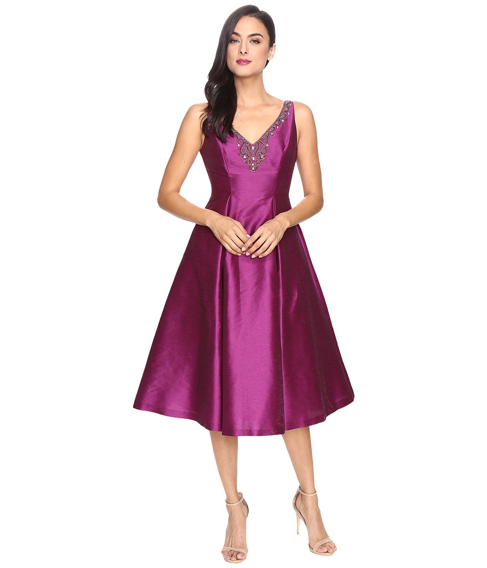 Adrianna Papell Casablanca Sleeveless Ball Skirt Dress with Beaded Neckline (Wineberry) Women