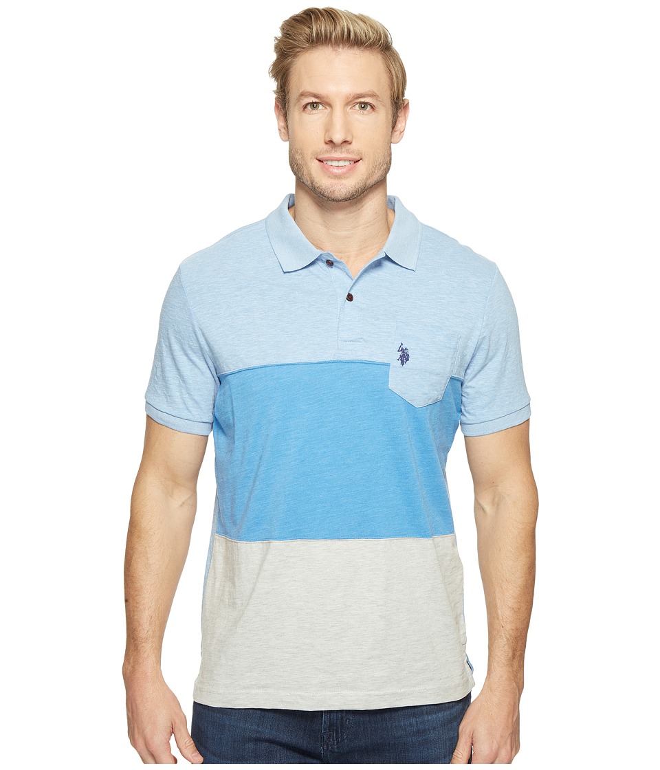 U.S. POLO ASSN. Striped Short Sleeve Classic Fit Slub Polo Shirt (Placid Blue Heather) Men