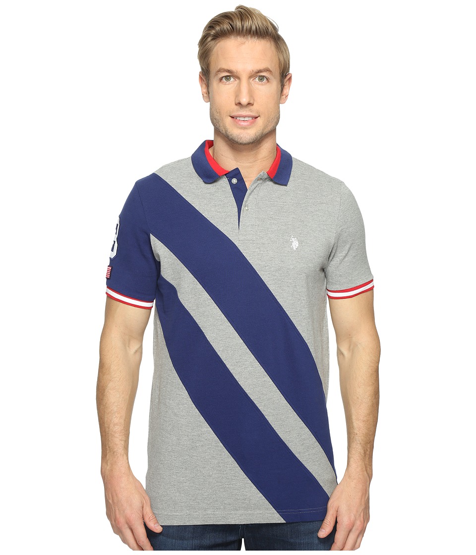 U.S. POLO ASSN. Diagonal Stripe Short Sleeve Classic Fit Polo Shirt (Heather Grey) Men