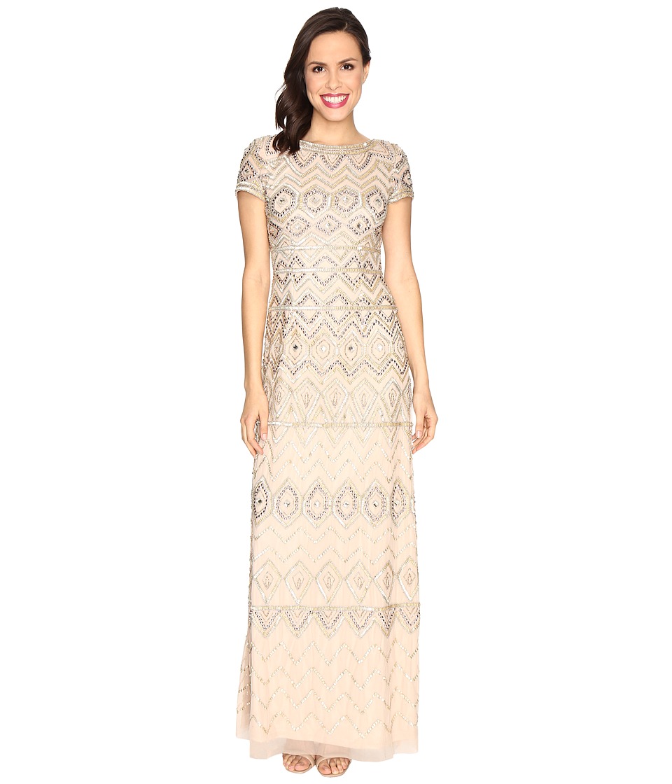 Adrianna Papell New Tribal Long T-Shirt Gown (Champagne/Gold) Women
