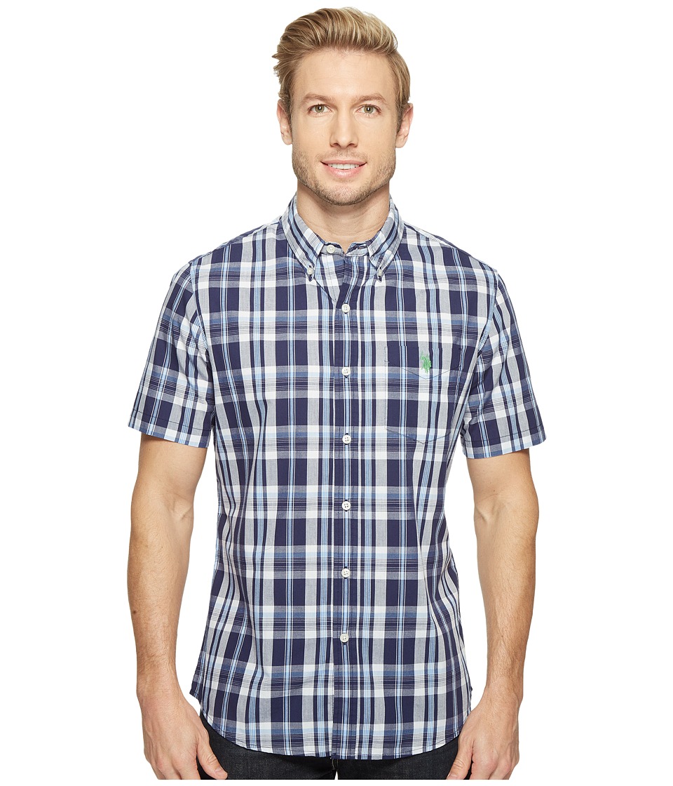 U.S. POLO ASSN. Striped, Plaid or Print Single Pocket Slim Fit Sport Shirt (Classic Navy) Men