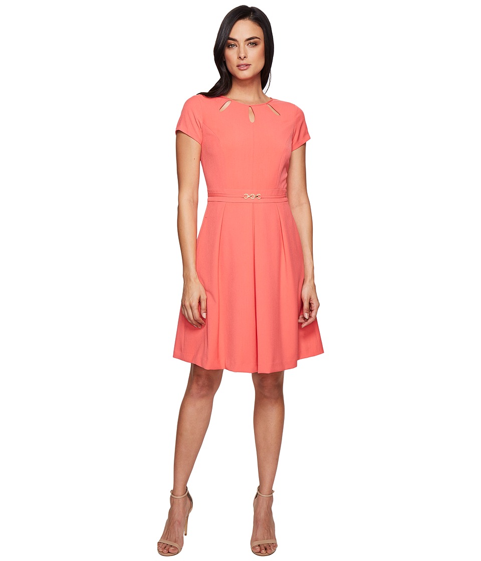 Ellen Tracy Fit and Flare Dress with Hardware and Cut Outs (Coral) Women