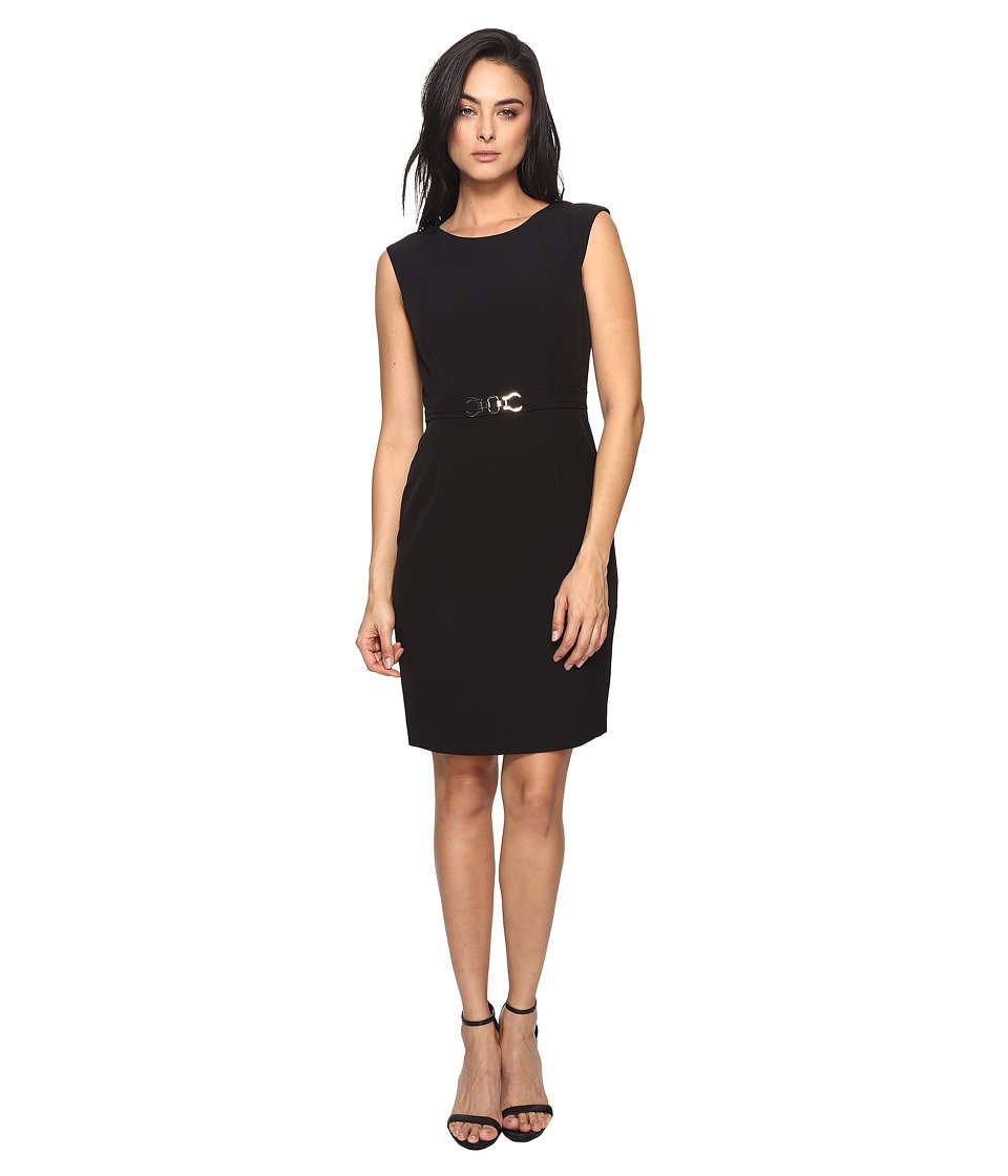 Tahari by ASL Crepe Sheath with Seamed Bodice and Hardware (Black) Women