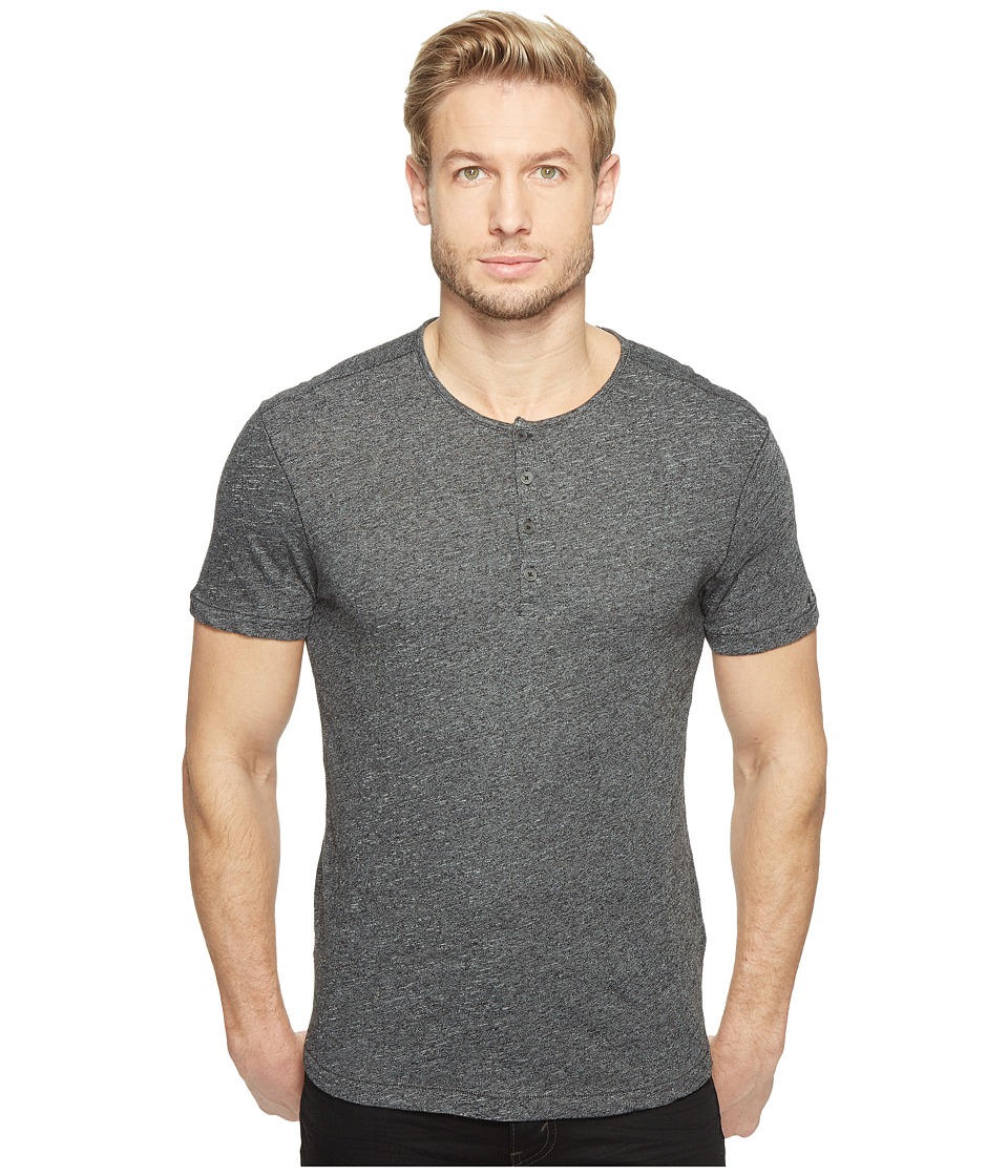 John Varvatos Star U.S.A. Short Sleeve Knit Henley with Vertical Pickstitch Details K2943T1B (Black) Men