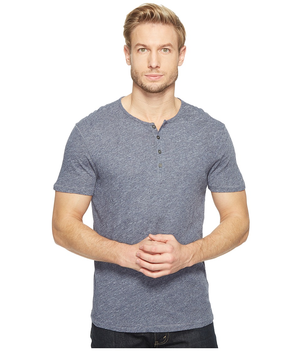 John Varvatos Star U.S.A. Short Sleeve Knit Henley with Vertical Pickstitch Details K2943T1B (Indigo) Men