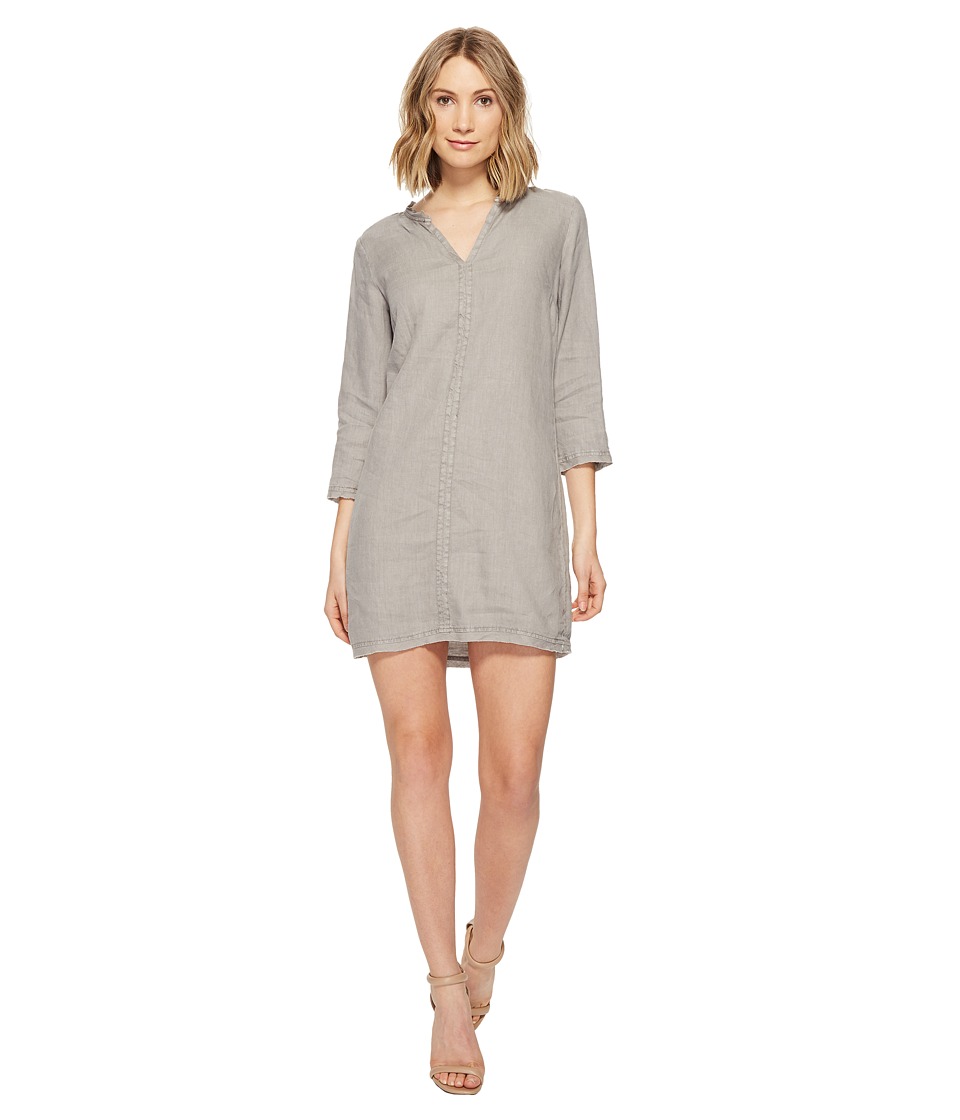 Michael Stars Linen 3/4 Sleeve Dress w/ Frayed Edges (Galvanized) Women