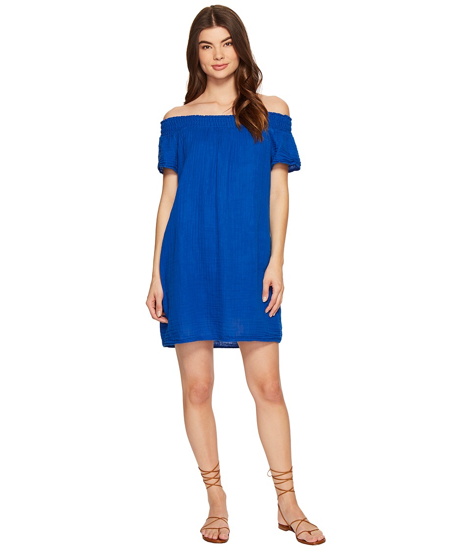 Michael Stars Double Gauze Smocked Off Shoulder Dress (Bayside) Women