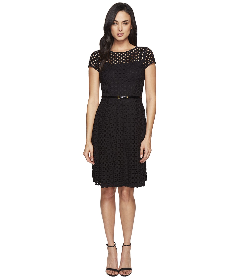 Ellen Tracy Eyelet Lace Fit Flare (Black) Women