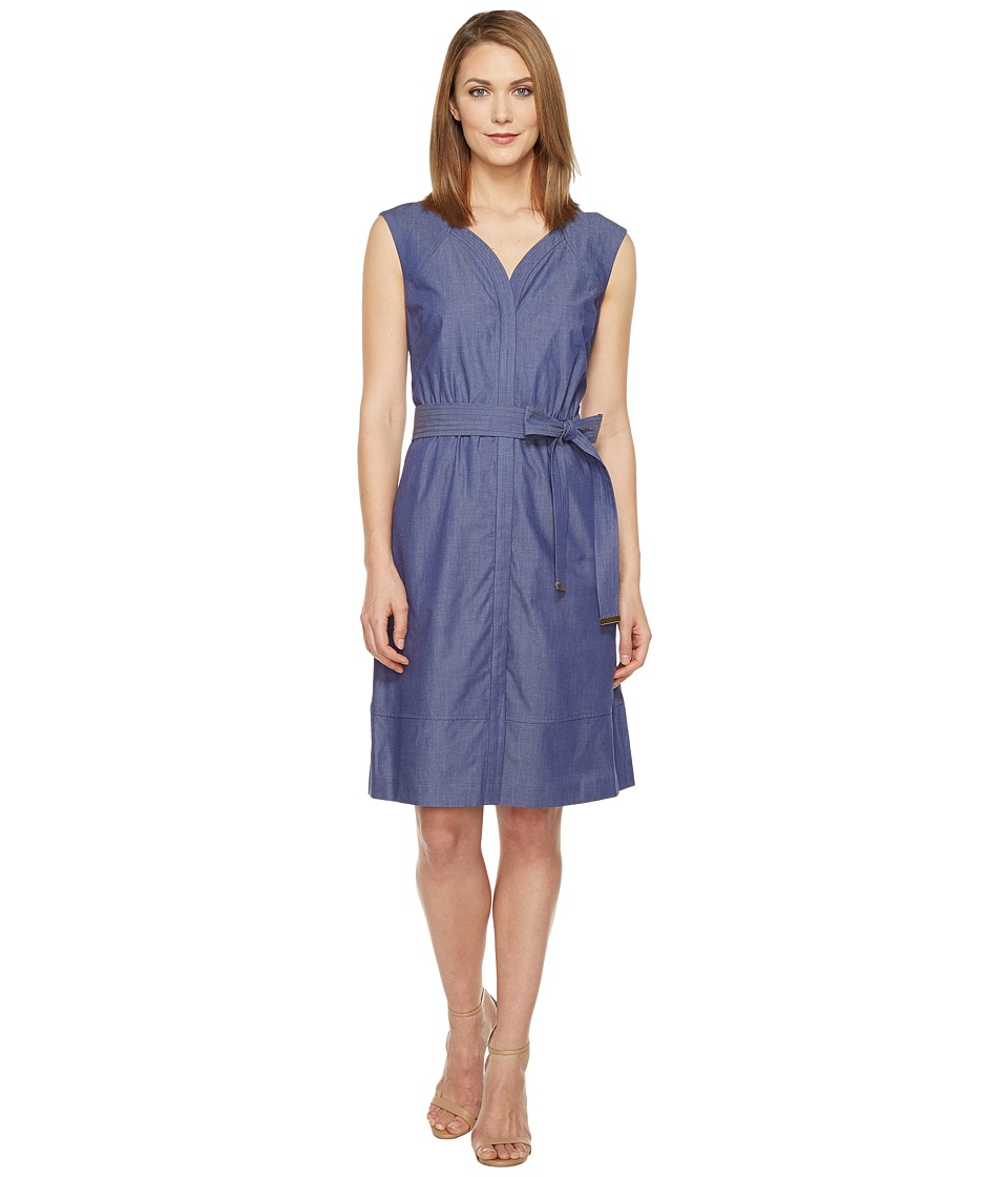 Ellen Tracy Belted Dress (Chambray) Women