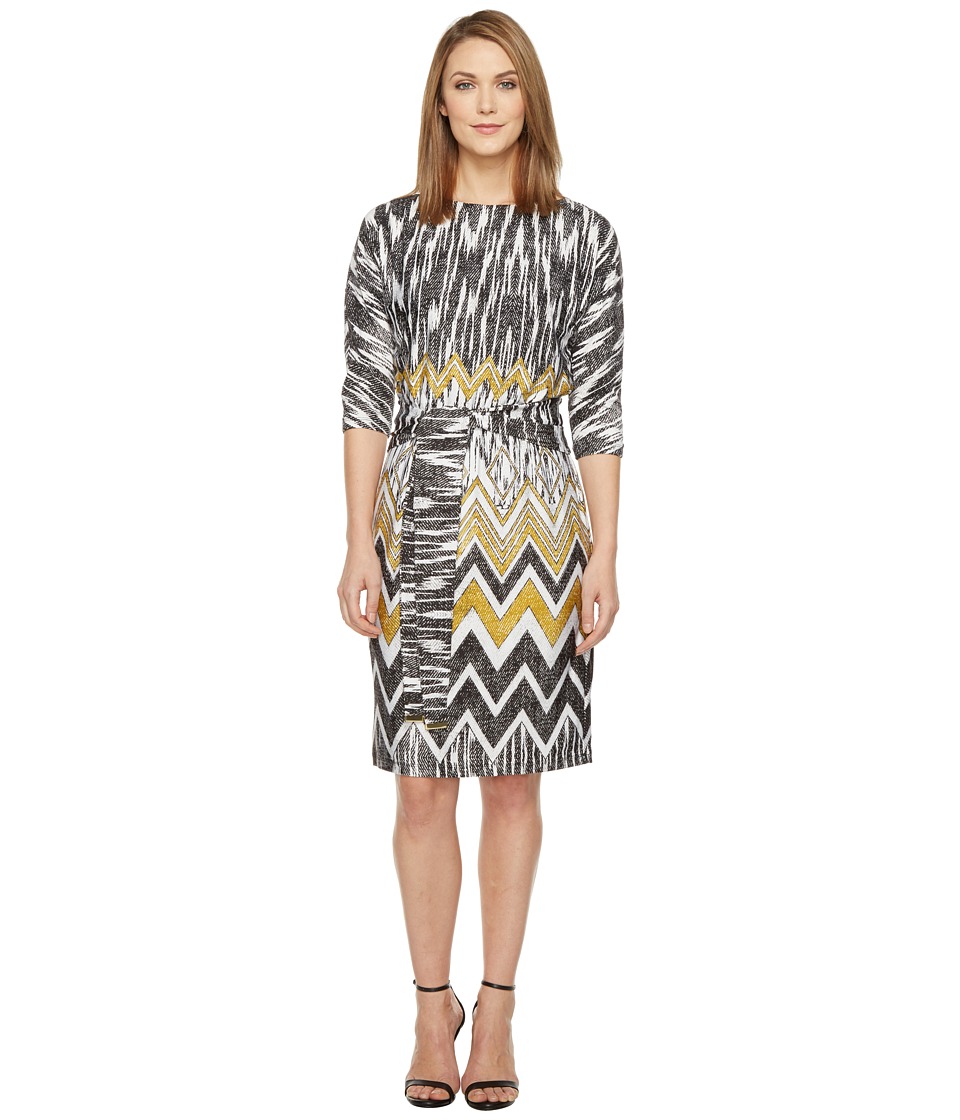 Ellen Tracy Chevron Printed Dress with Self Belt (Multi) Women