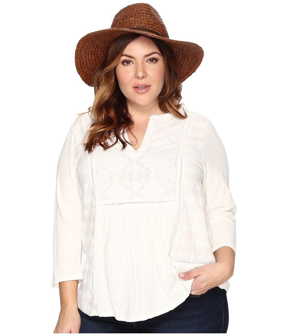 Lucky Brand Plus Size Embroidered Tee (Marshmallow) Women