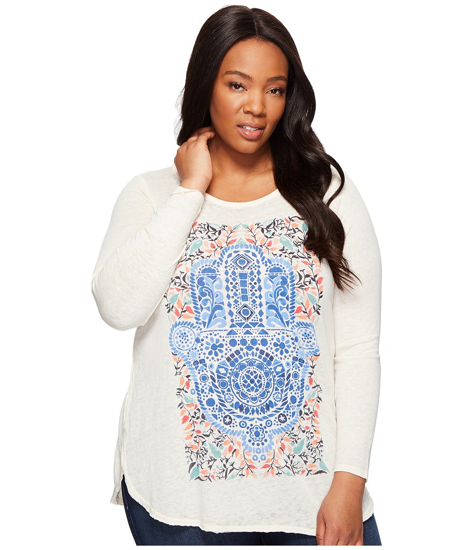 Lucky Brand Plus Size Watercolor Hamsa Hand Tee (White Cap Grey) Women