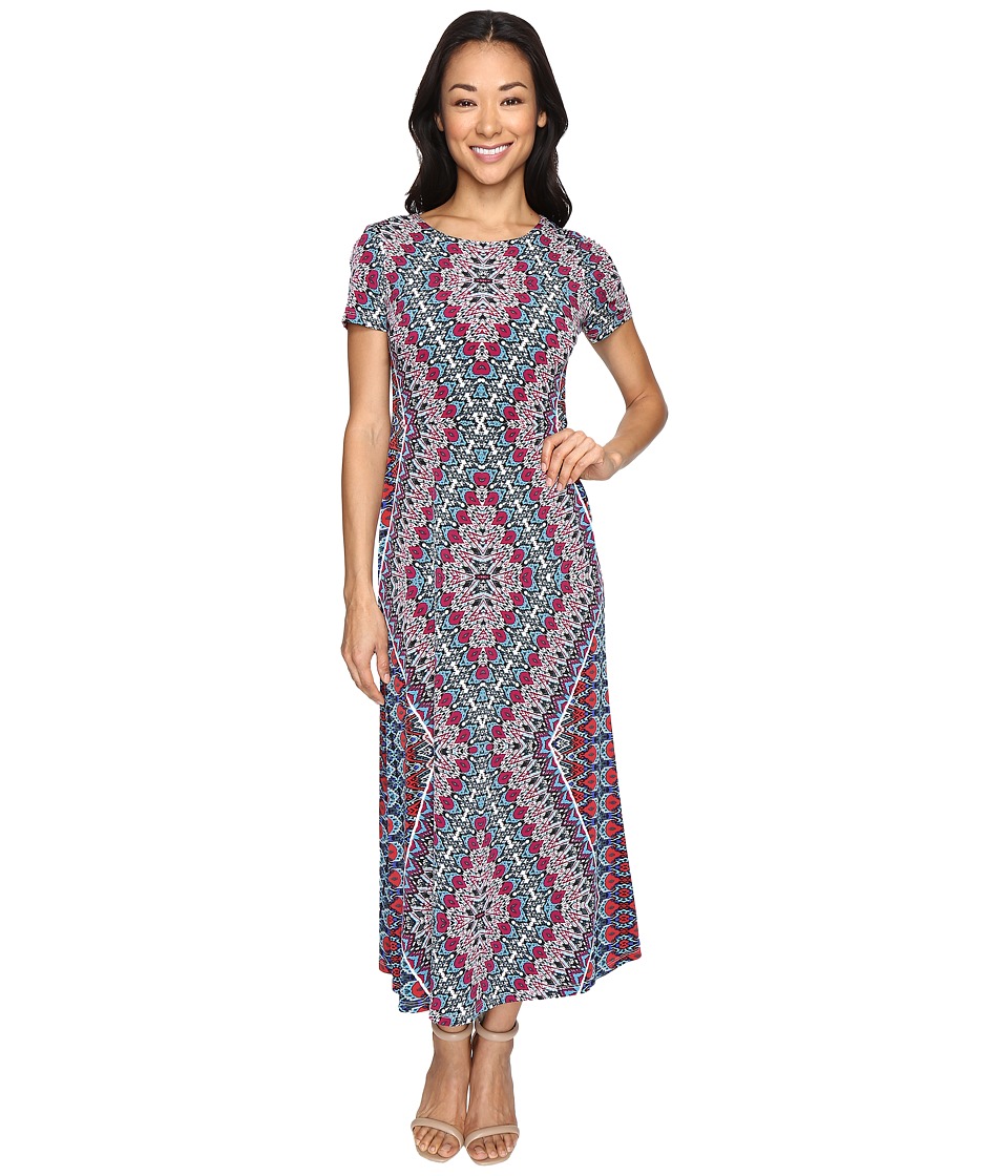 London Times Petite Ethnic Medallion Short Sleeve Maxi Dress (Multi) Women