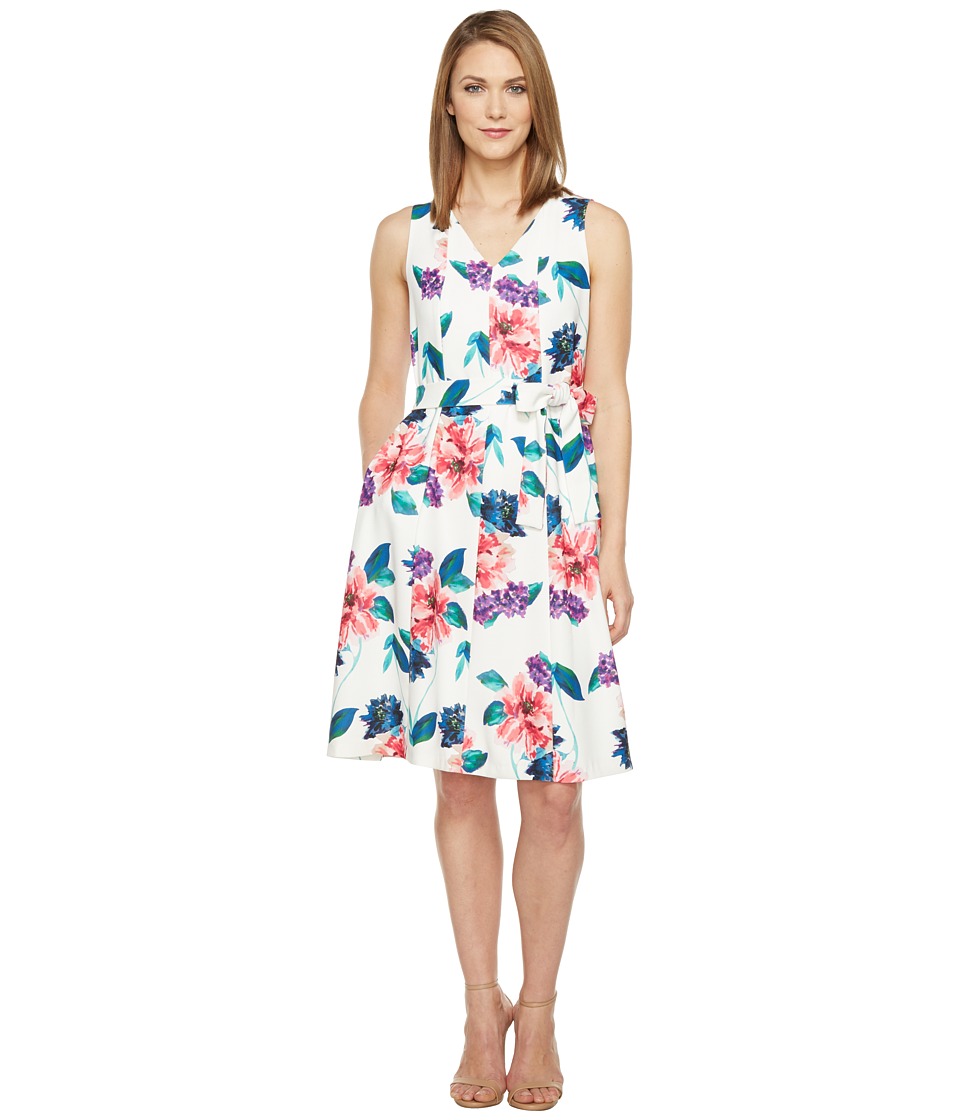 Ellen Tracy Seamed V-Neck Dress (Jardin E Cream) Women