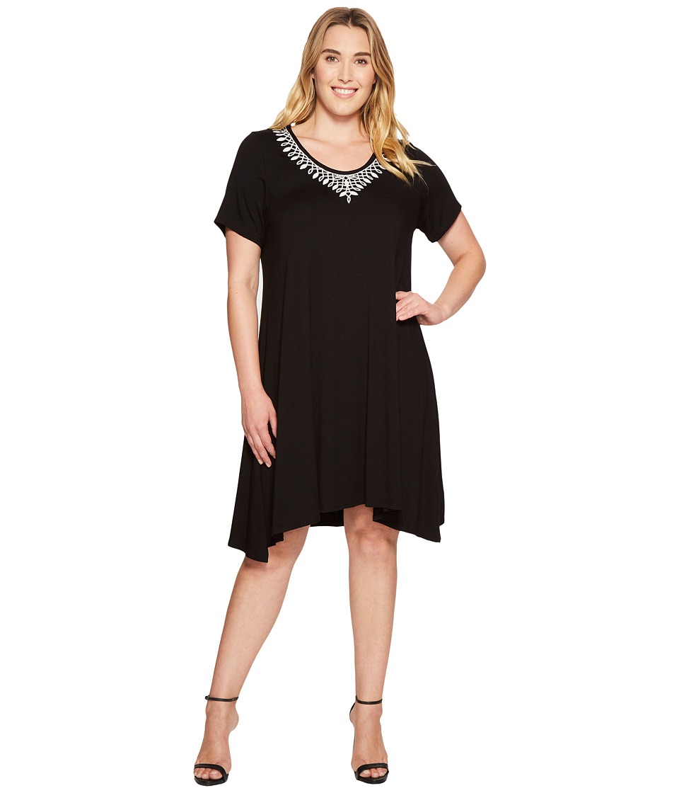 Karen Kane Plus Plus Size Embroidered Handkerchief Dress (Black) Women