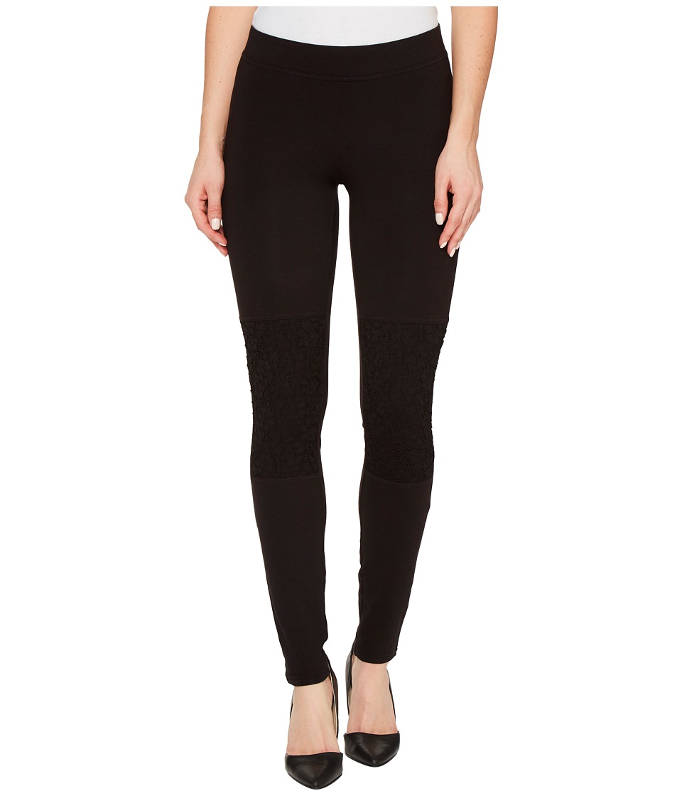 HUE Lace Knee Cotton Leggings (Black) Women