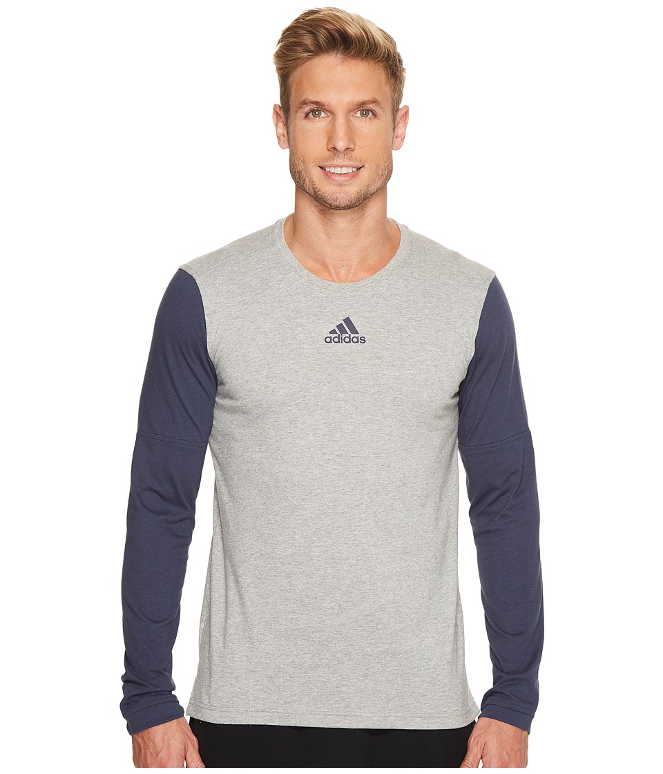adidas Sport ID Long Sleeve Tee (Medium Grey Heather/Trace Blue F17/Trace Blue F17) Men
