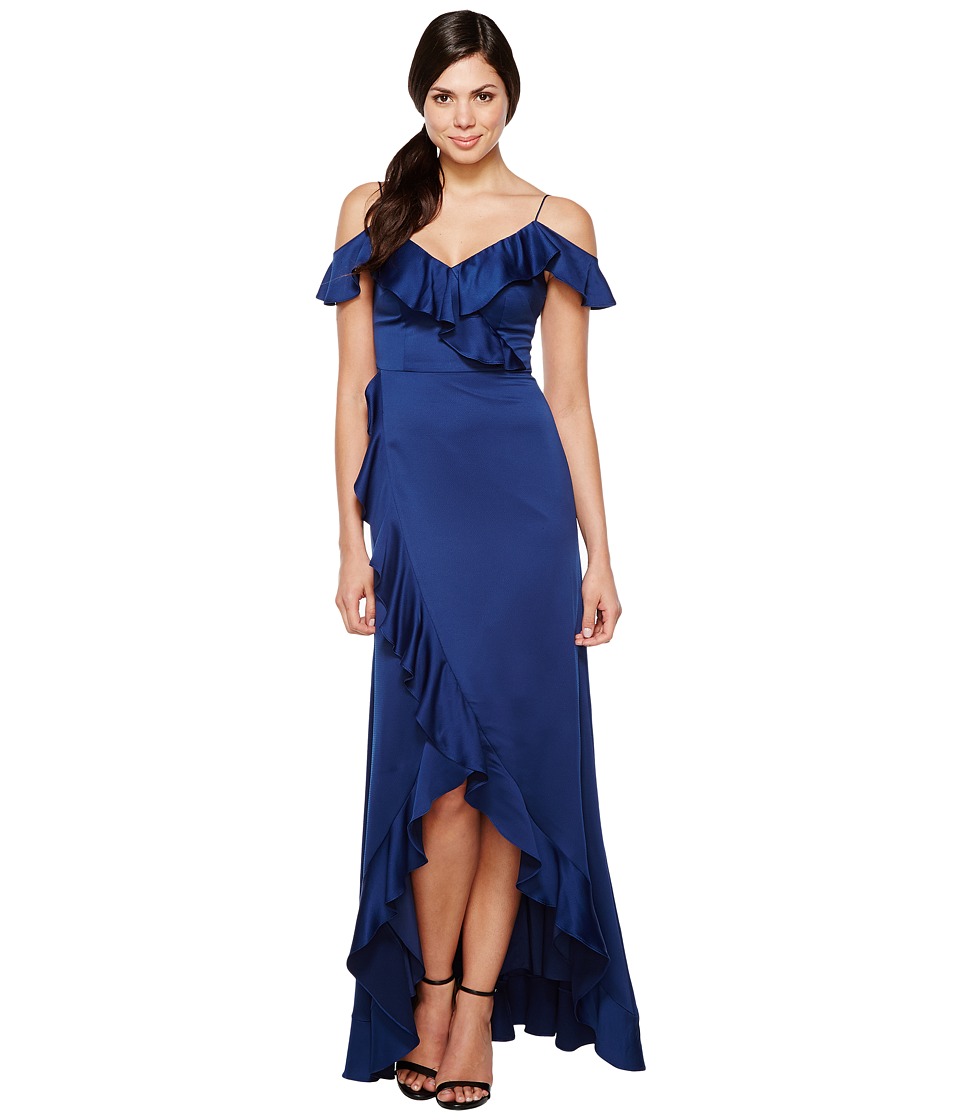 Aidan Mattox Off The Shoulder Flounce Gown (Navy) Women
