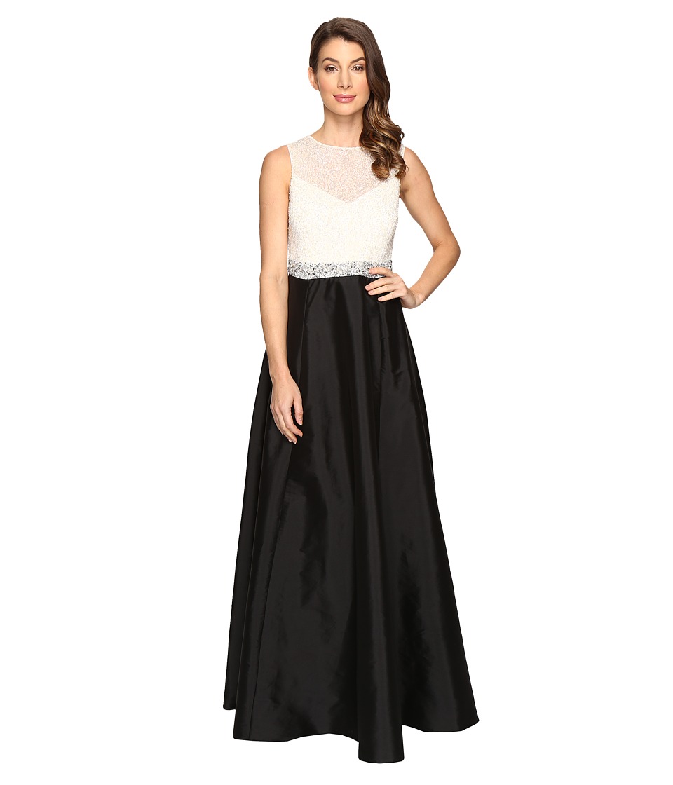 Adrianna Papell Bead Boidice Taffeta long Gown (Ivory/Black) Women