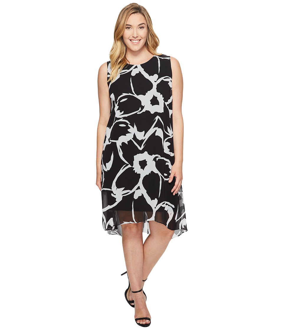 Vince Camuto Specialty Size Plus Size Sleeveless Cut Out Floral Chiffon Overlay Dress (Rich Black) Women