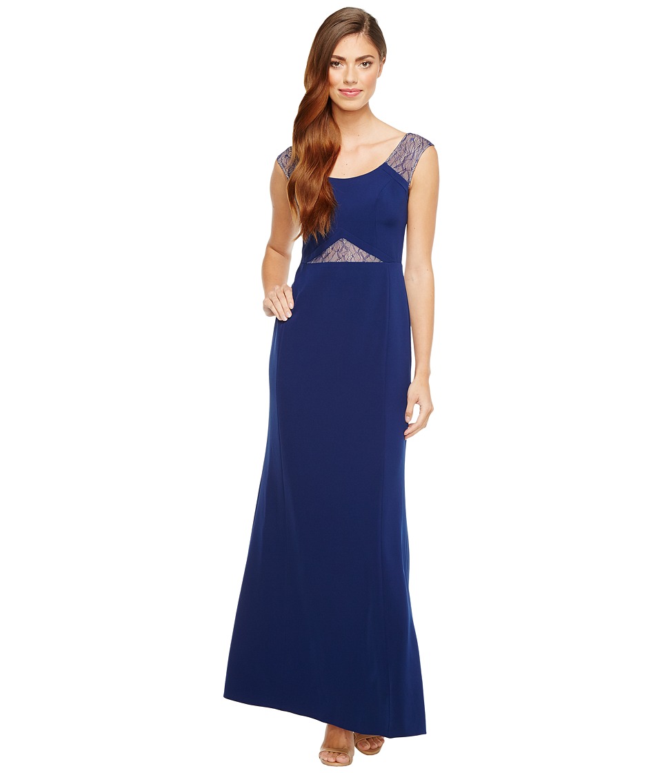 Aidan Mattox Crepe and Lace Gown (Navy) Women