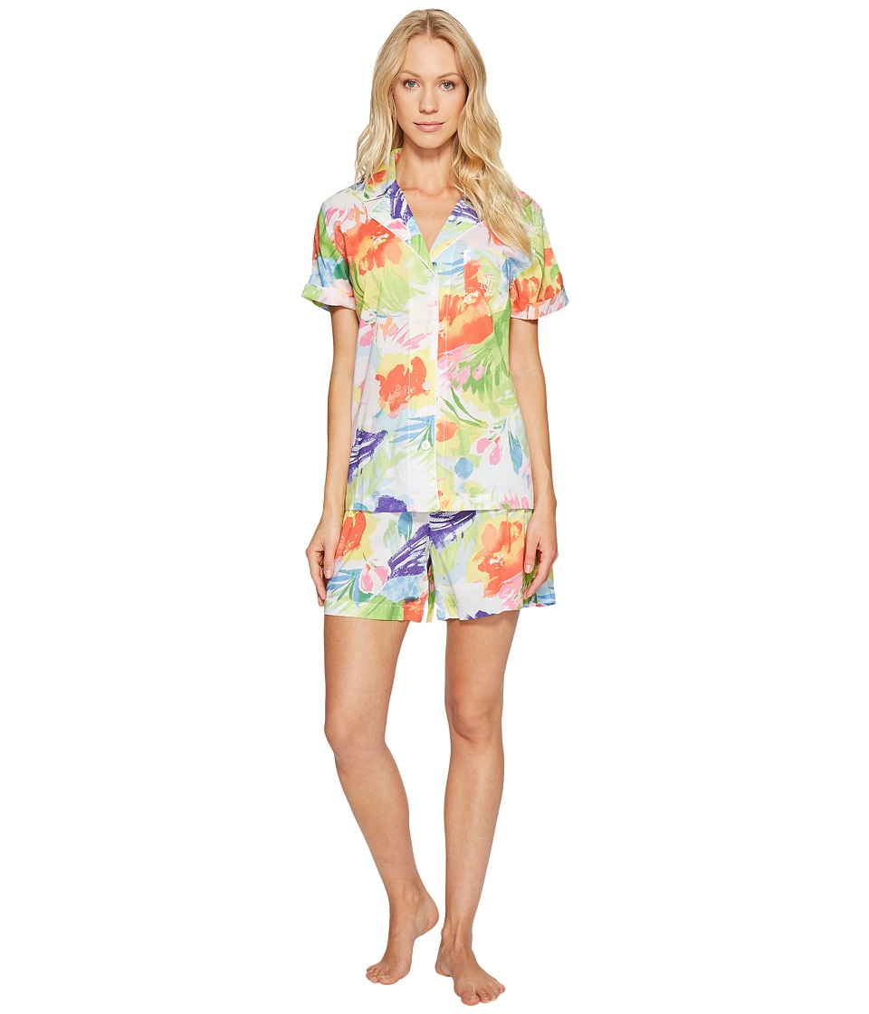 LAUREN Ralph Lauren - Short Sleeve Notch Collar Boxer PJ (Multi Floral) Women