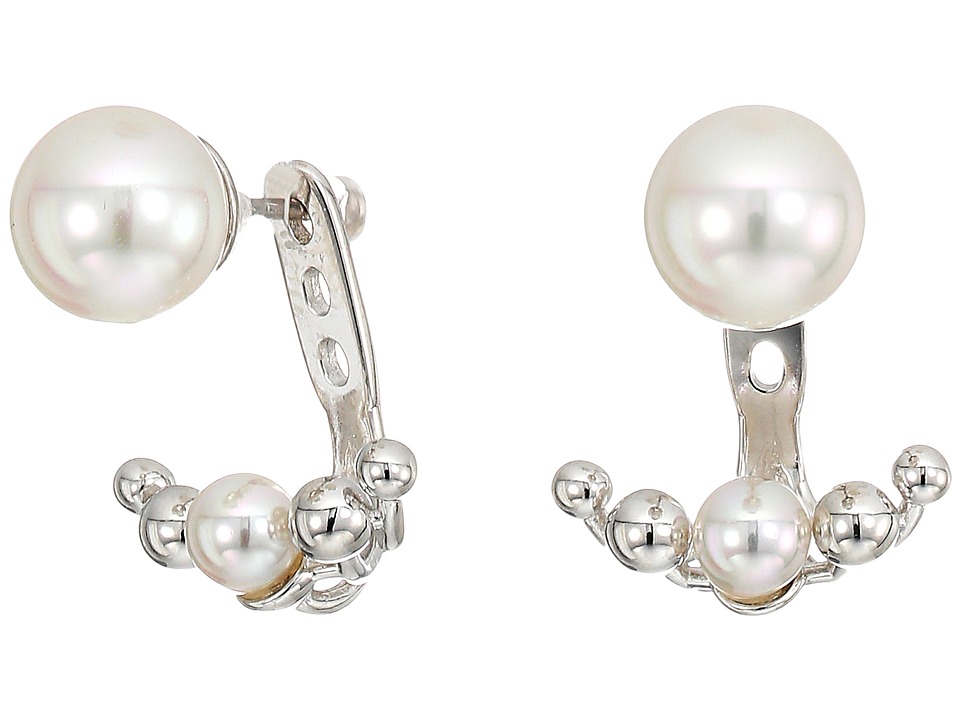 Majorica - 5/8mm Round Pearl on a Sterling Silver Ear Jacket Earrings (White) Earring