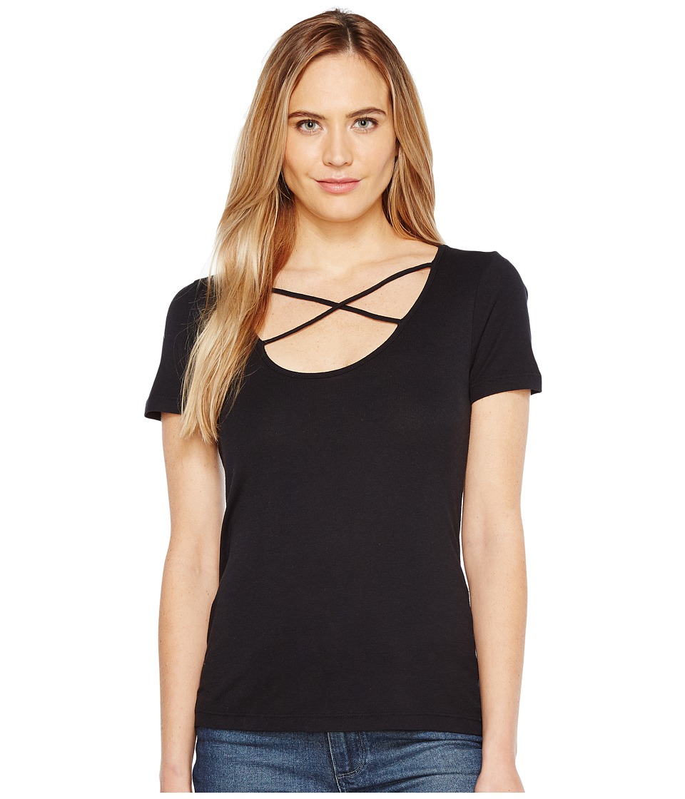 Splendid Short Sleeve Crisscross Tee (Black) Women