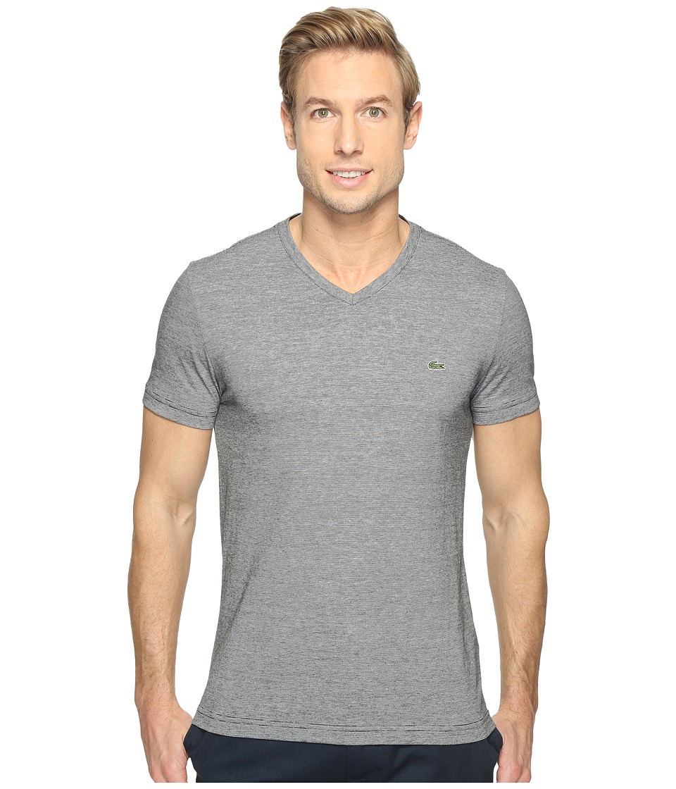 Lacoste V-Neck Stripe T-Shirt (Black/White) Men