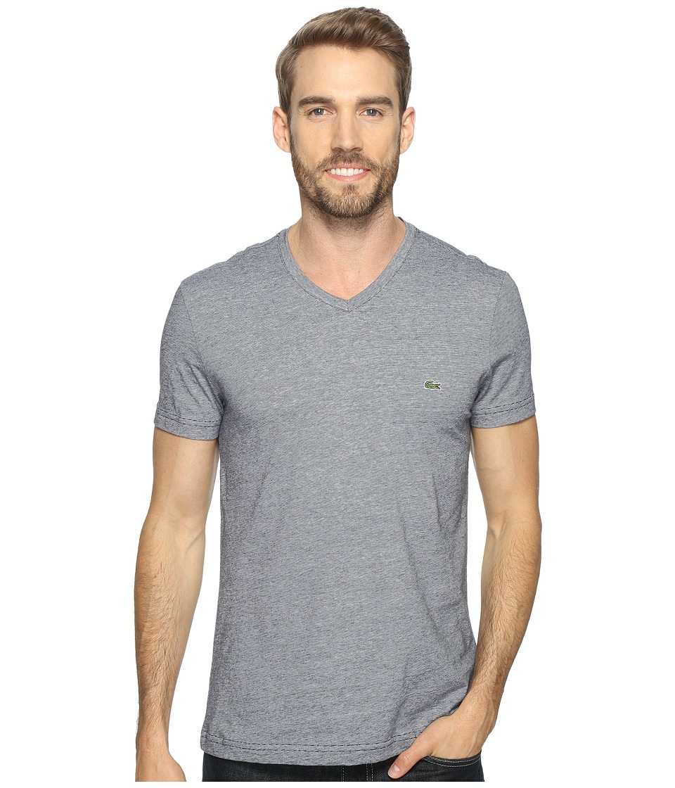 Lacoste V-Neck Stripe T-Shirt (Navy Blue/White) Men