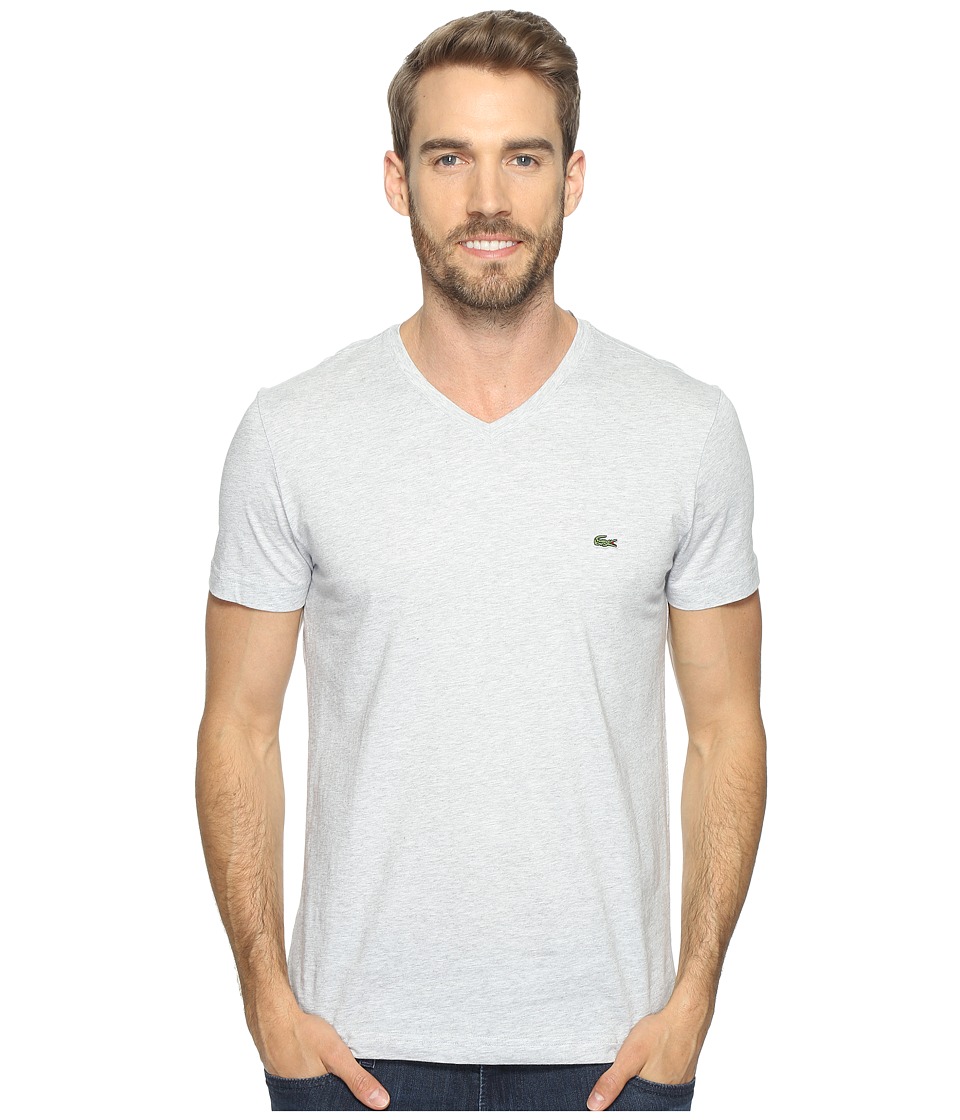Lacoste V-Neck Stripe T-Shirt (Silver Chine/White) Men