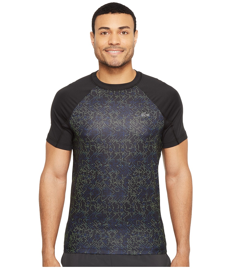 Lacoste Performance All Over Print Ultra Dry Tee (Black/Fluo Green/France) Men