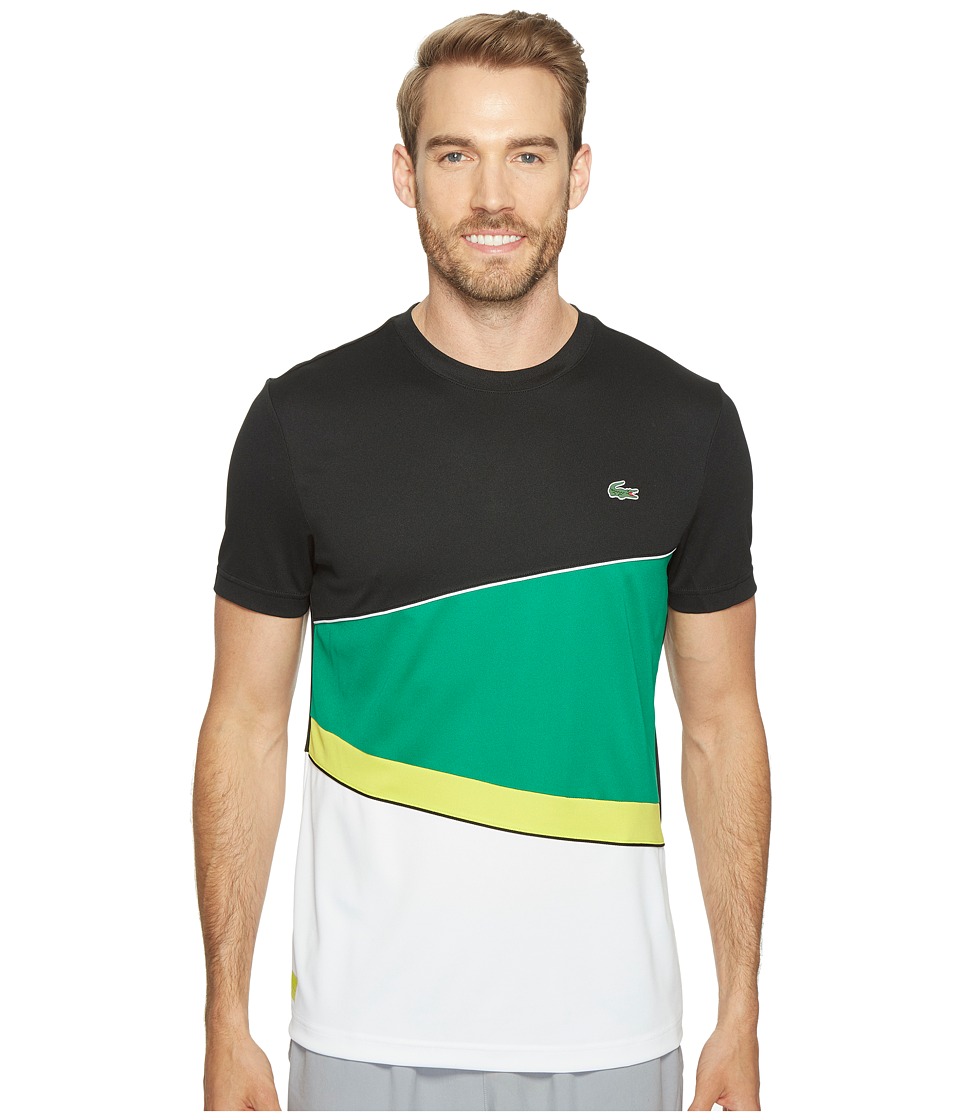 Lacoste T2 Geometric Stripe Ultra Dry Tee (Black/Woodland Green/Lemon Tree/White) Men