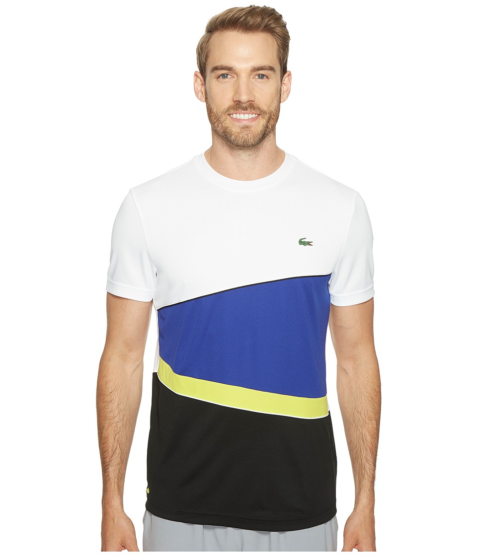 Lacoste T2 Geometric Stripe Ultra Dry Tee (White/France/Lemon Tree/Black) Men