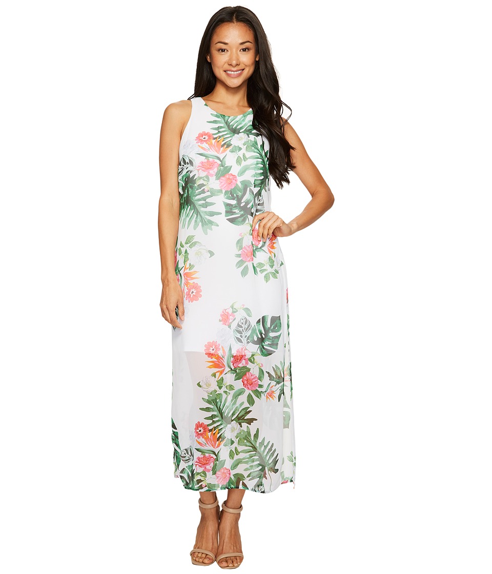 Vince Camuto Specialty Size Petite Sleeveless Havana Tropical Maxi Dress w/ Slits (Ultra White) Women