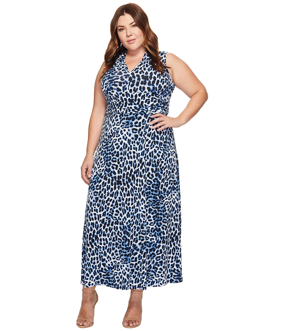 Vince Camuto Specialty Size Plus Size Leopard Song Halter Maxi Dress (Nile Blue) Women