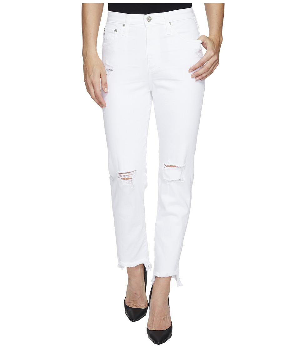 AG Adriano Goldschmied Phoebe High Waisted Tapered Leg in 5 Years White Frayed (5 Years White Frayed) Women