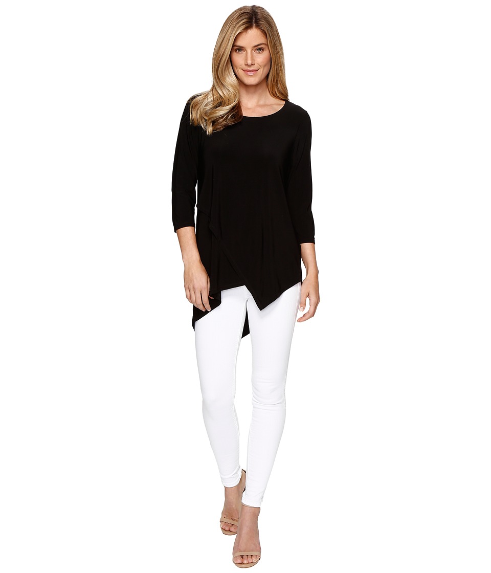 Tribal Travel Pack and Go Jersey 3/4 Sleeve Asymmetrical Tunic (Black) Women