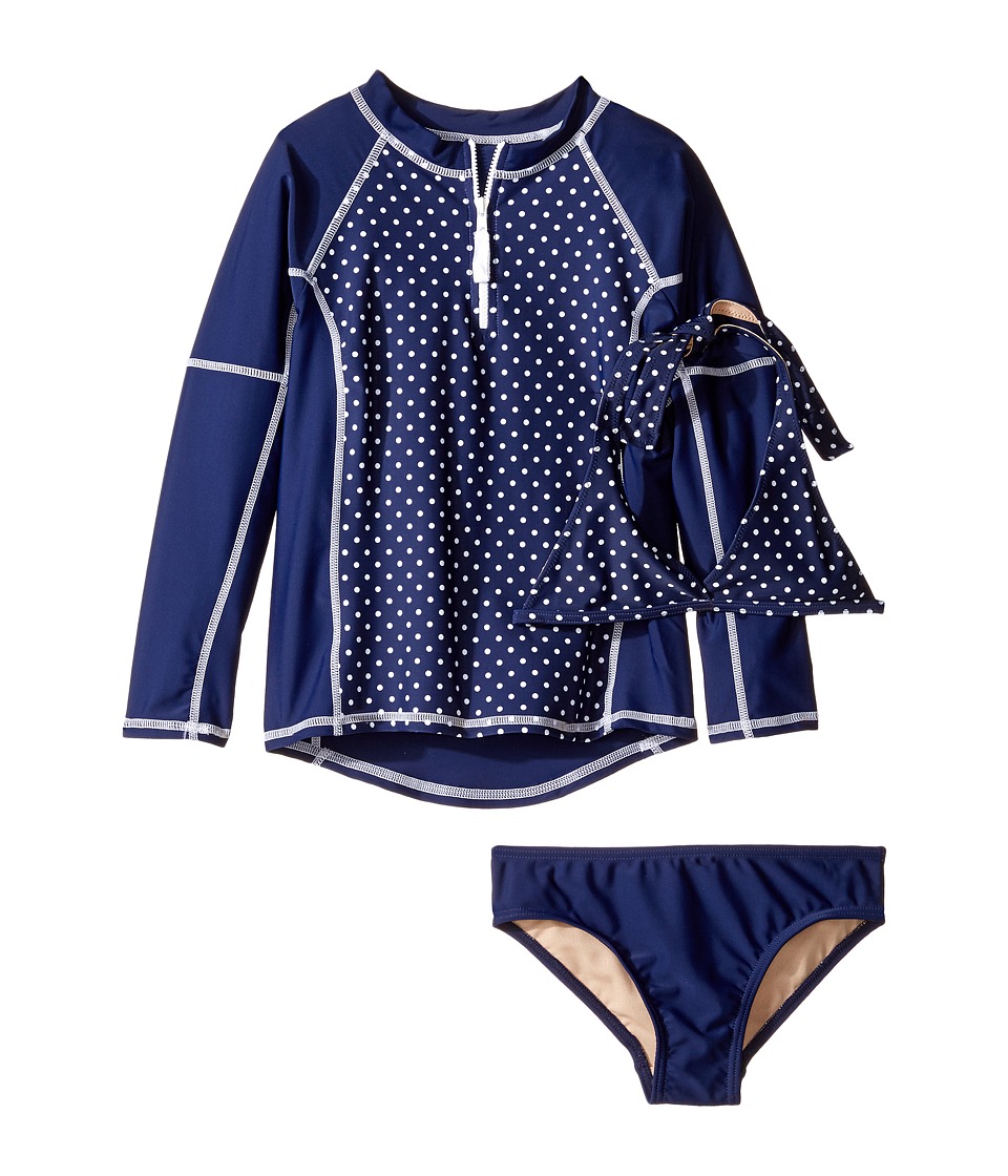Toobydoo Navy White Dot Rashguard Set (Infant/Toddler/Little Kids/Big Kids) (Navy/White) Girl
