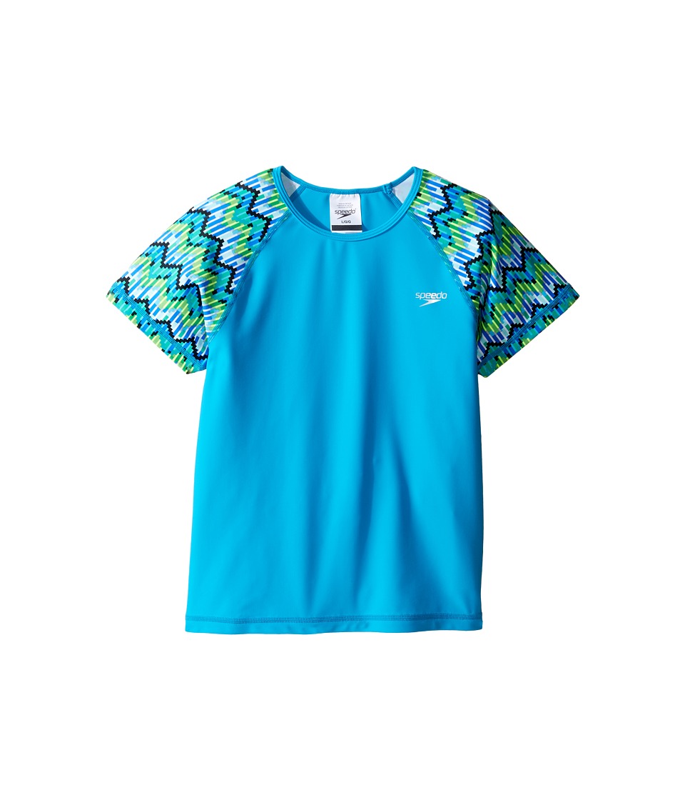 Speedo Kids Printed Short Sleeve Rashguard (Little Kids/Big Kids) (Blue) Girl