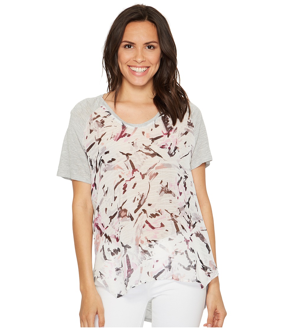 TWO by Vince Camuto Short Sleeve Painterly Muses Raglan Mixed Media Tee (Grey Heather) Women