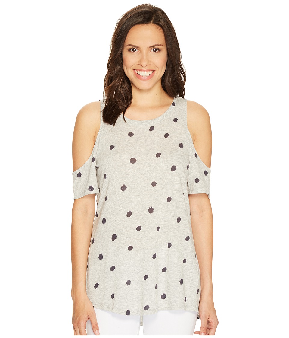 TWO by Vince Camuto Short Sleeve Polka Dot Touches Cold Shoulder Tee (Grey Heather) Women