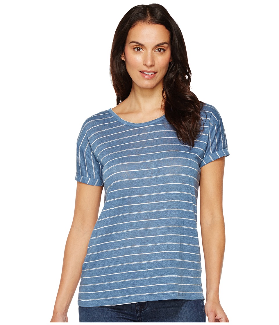 TWO by Vince Camuto Short Sleeve Tempo Stripe Yarn-Dye Linen Tee (Night Dive) Women
