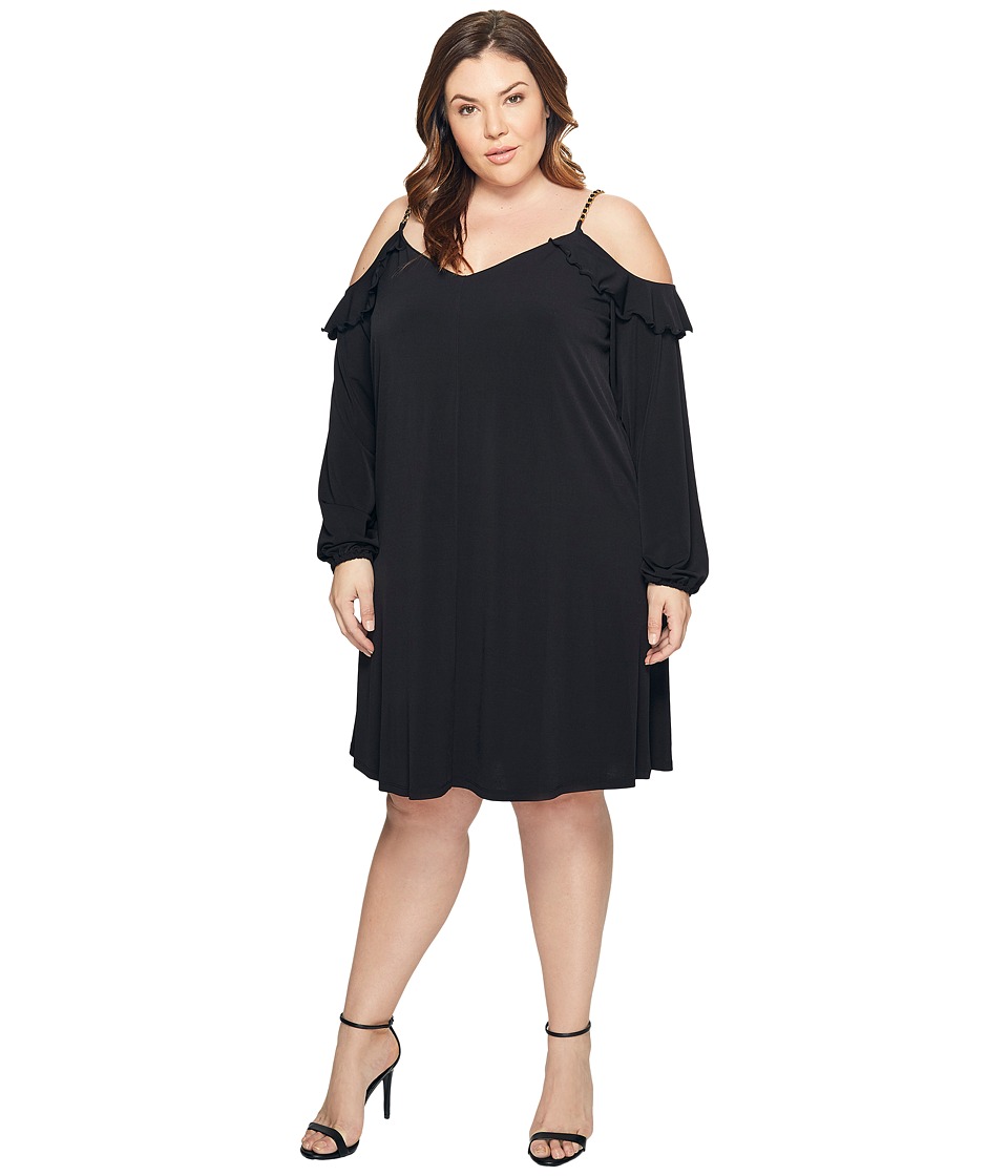 MICHAEL Michael Kors Plus Size Cold Shoulder Chain Strap Dress (Black) Women